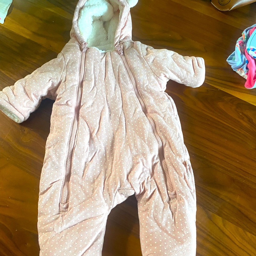 Gap Baby 0-3 MOS Light Pink Polka Dot Snow Sleeper